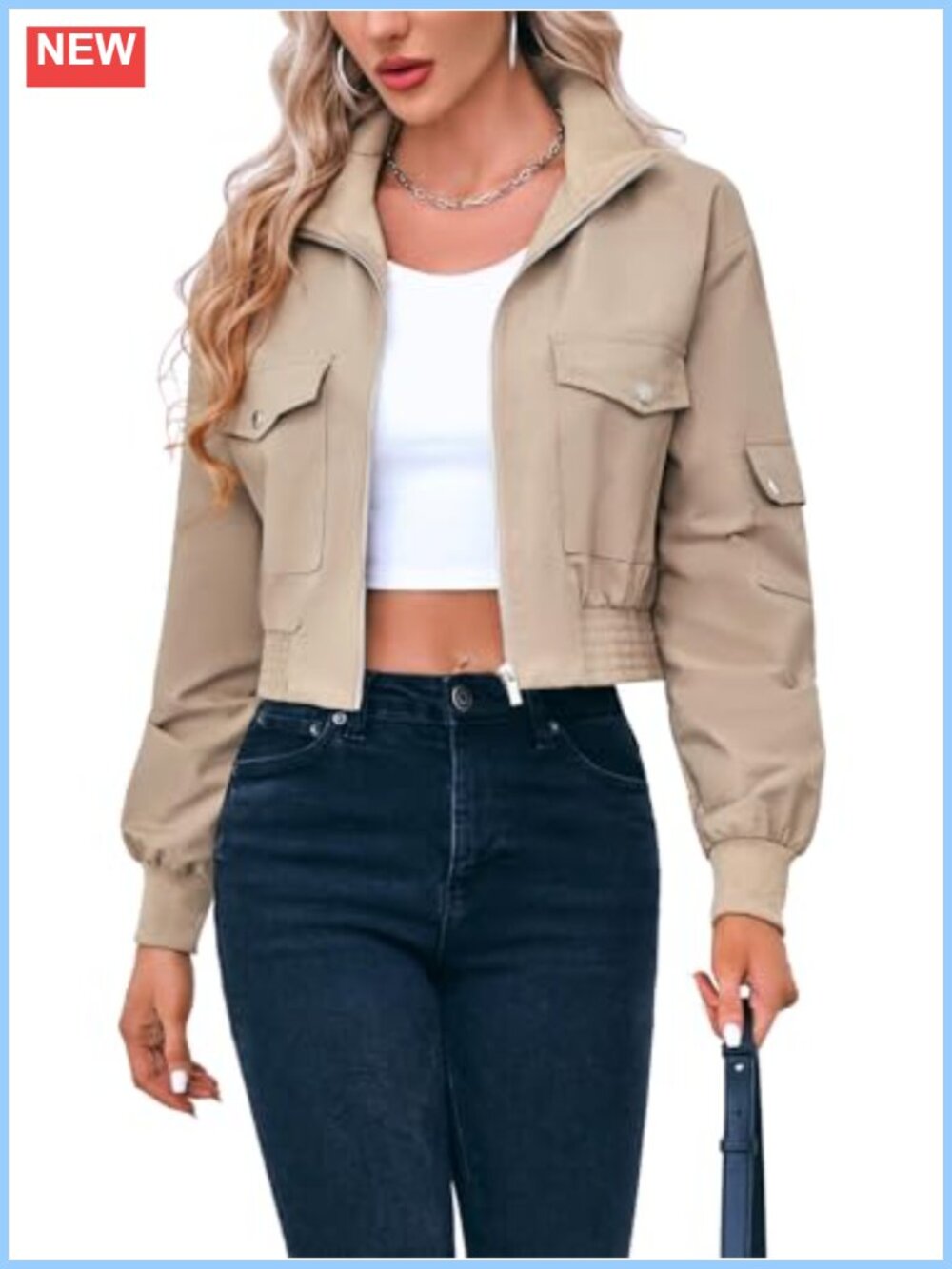 Cropped Bomber Jacket Lightweight Zip Up Short Coat Women's Casual